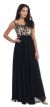 Floral Embroidered Mesh Bodice Long Formal Prom Dress in Black